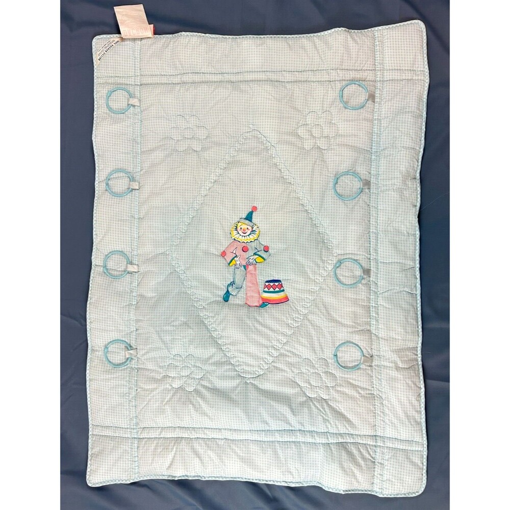 Vintage NOS Kozee Komfort Blue Gingham Clown Baby Quilt Blanket 35" X 47" - Picture 16 of 16